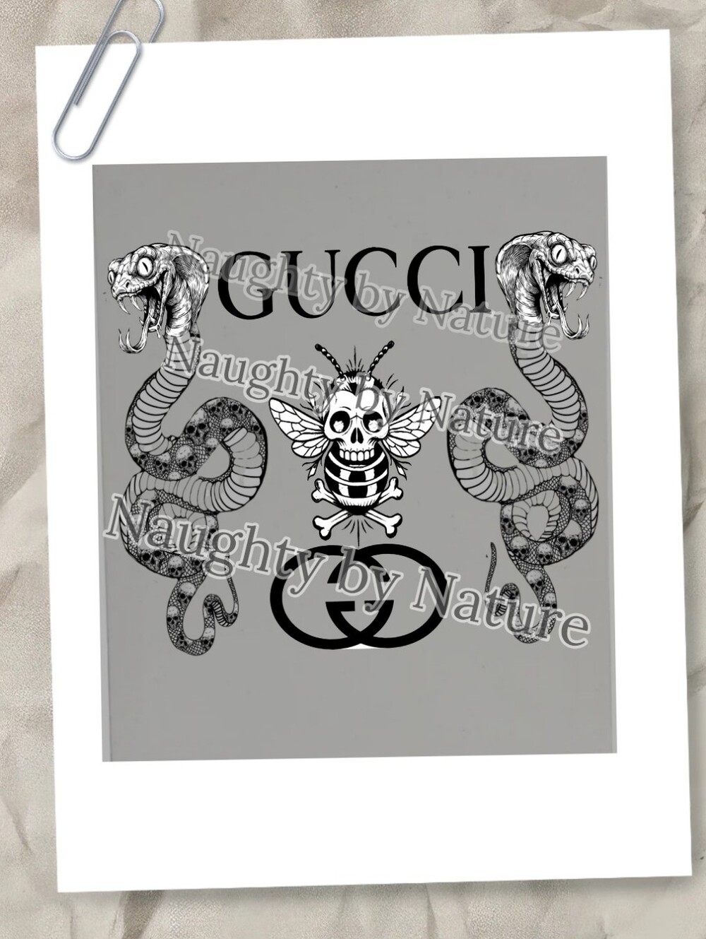 Gucci Black & Gray Snake Skull Bee Wall Art Print Canvas Ready To Paint